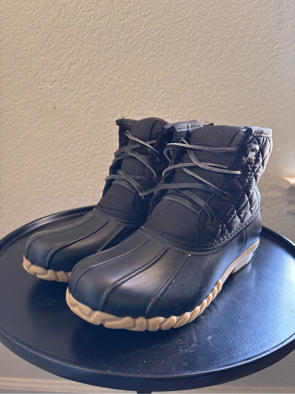 Nautica women’s  Black Duck Boots with Tan Outsole